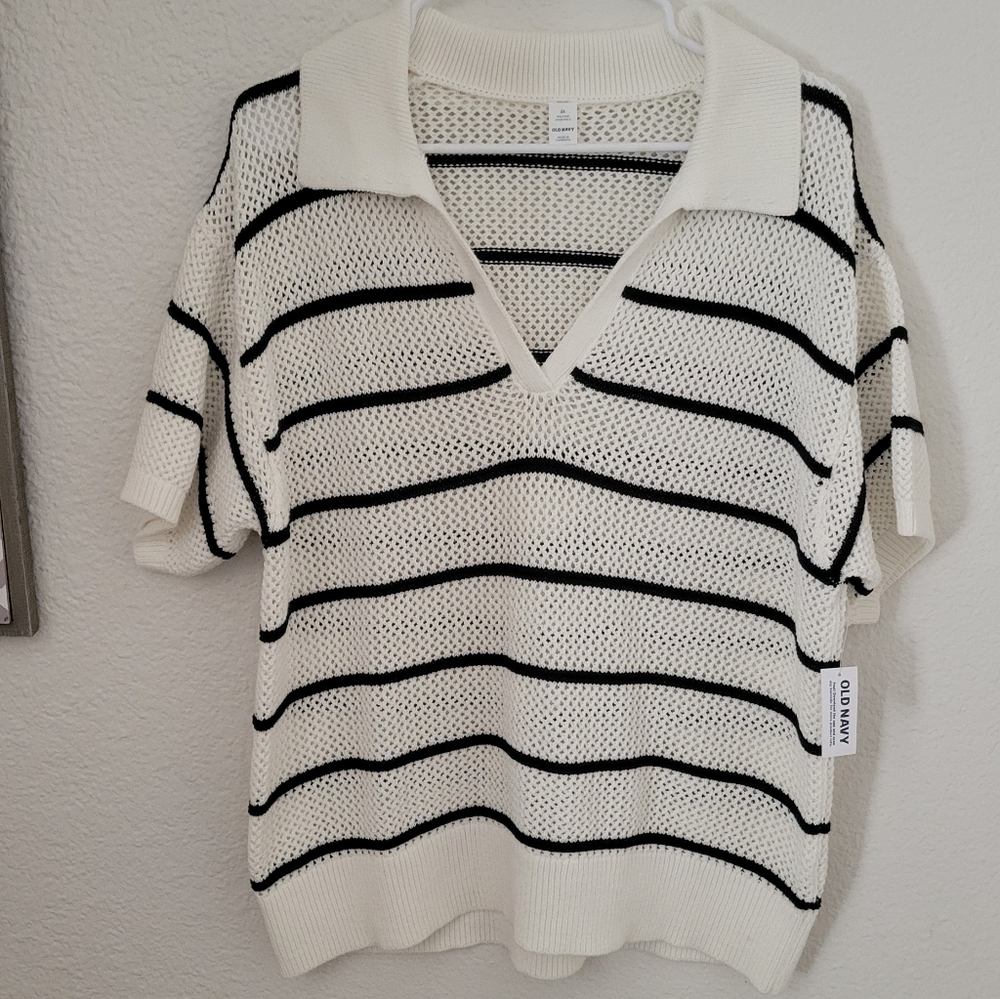 Old Navy Striped Open-Knit Collared Top (XL)